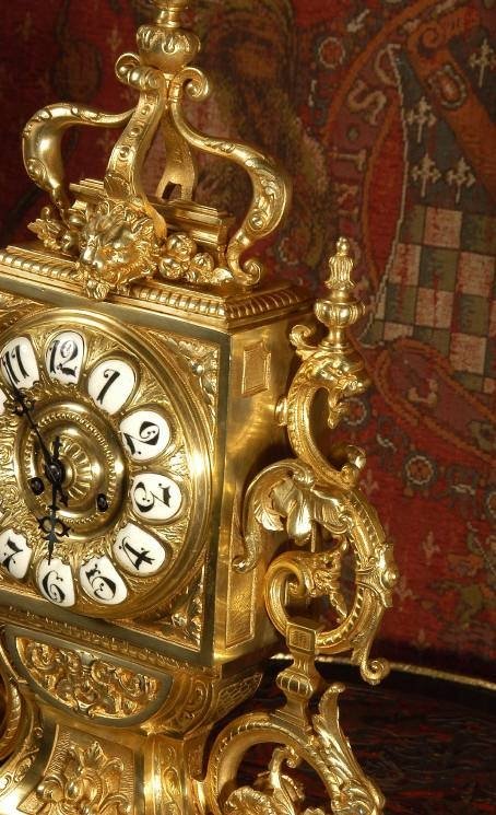 fig 4. Large and Stunning Gilt Brass Gothic Clock Set with Dragons by Vincenti et Cie.